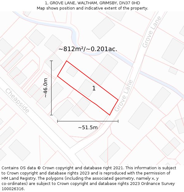 1, GROVE LANE, WALTHAM, GRIMSBY, DN37 0HD: Plot and title map