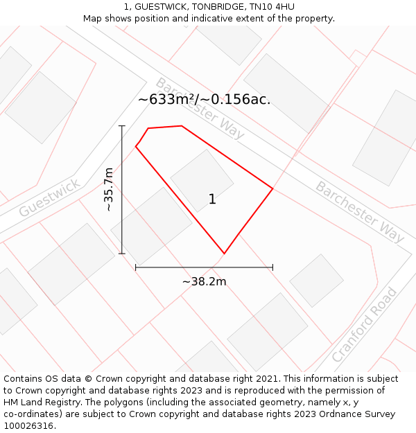 1, GUESTWICK, TONBRIDGE, TN10 4HU: Plot and title map