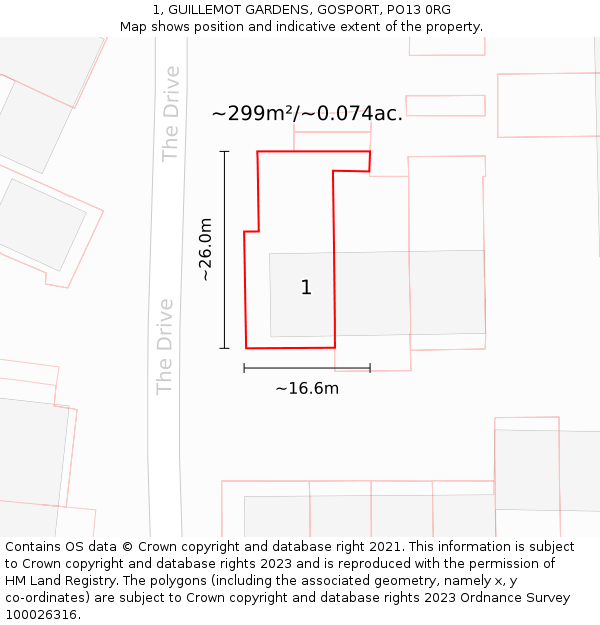 1, GUILLEMOT GARDENS, GOSPORT, PO13 0RG: Plot and title map