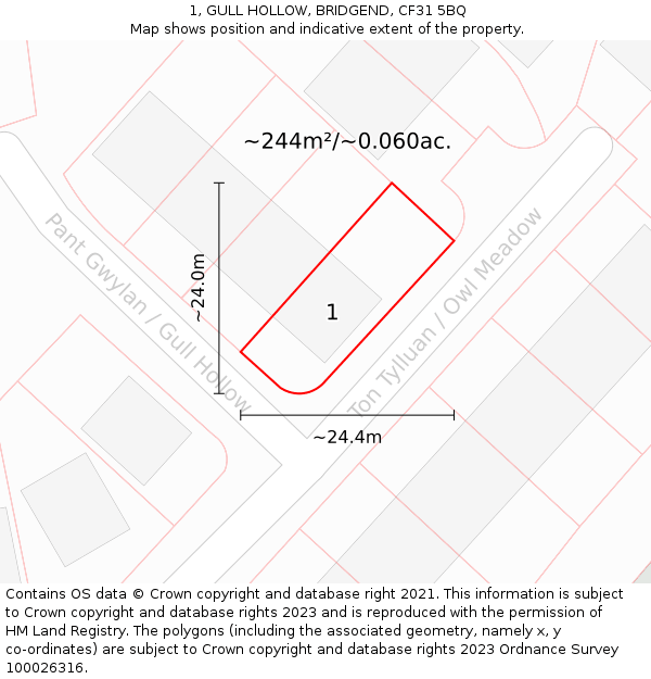 1, GULL HOLLOW, BRIDGEND, CF31 5BQ: Plot and title map