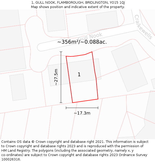 1, GULL NOOK, FLAMBOROUGH, BRIDLINGTON, YO15 1QJ: Plot and title map