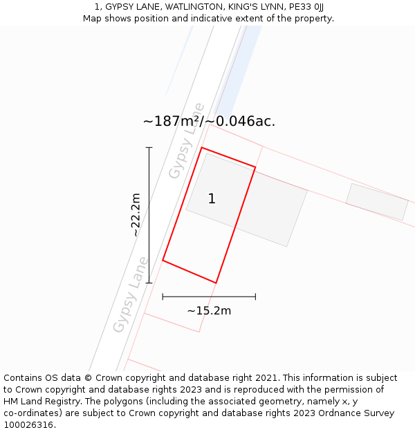 1, GYPSY LANE, WATLINGTON, KING'S LYNN, PE33 0JJ: Plot and title map