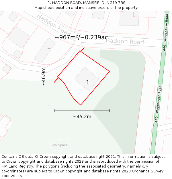 1, HADDON ROAD, MANSFIELD, NG19 7BS: Plot and title map