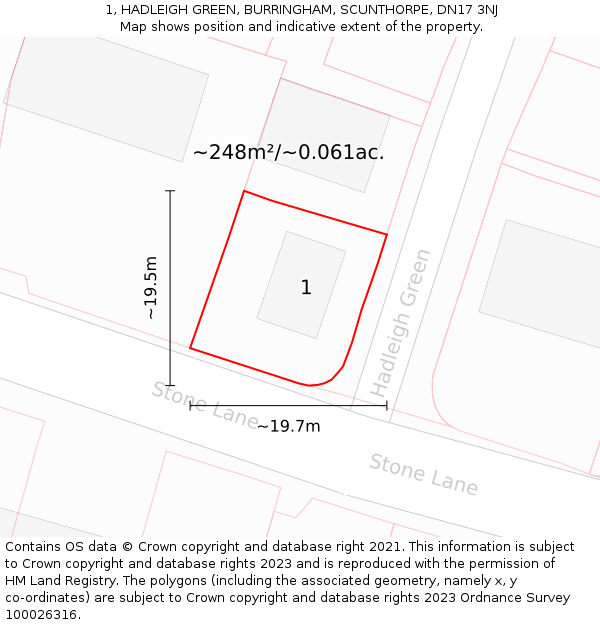 1, HADLEIGH GREEN, BURRINGHAM, SCUNTHORPE, DN17 3NJ: Plot and title map