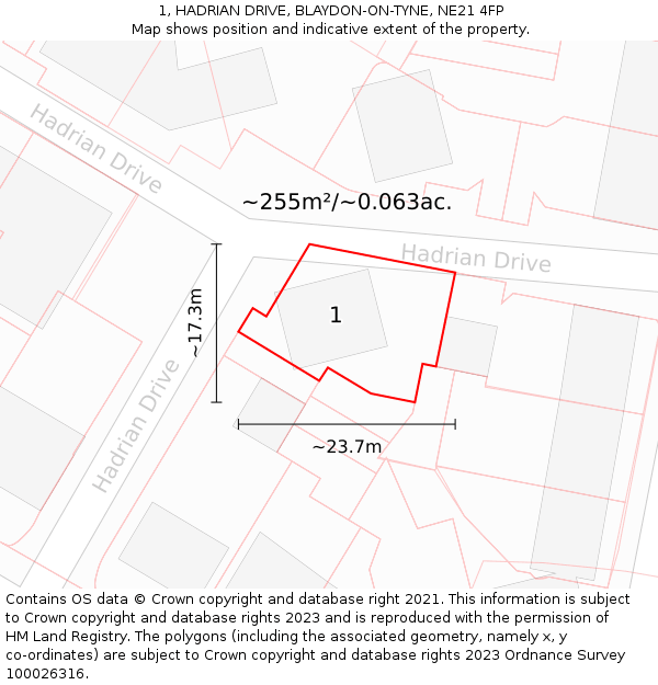 1, HADRIAN DRIVE, BLAYDON-ON-TYNE, NE21 4FP: Plot and title map