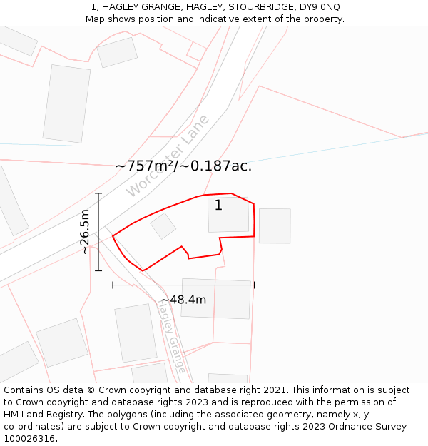 1, HAGLEY GRANGE, HAGLEY, STOURBRIDGE, DY9 0NQ: Plot and title map