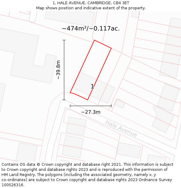 1, HALE AVENUE, CAMBRIDGE, CB4 3ET: Plot and title map