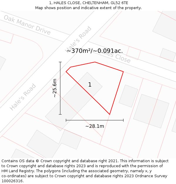 1, HALES CLOSE, CHELTENHAM, GL52 6TE: Plot and title map