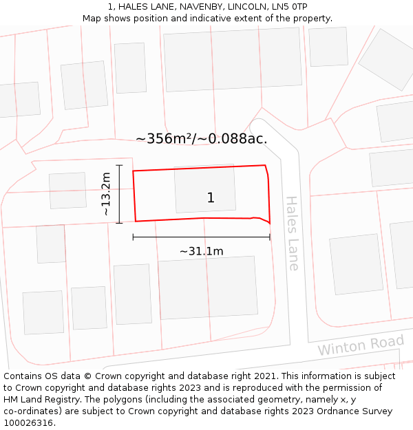 1, HALES LANE, NAVENBY, LINCOLN, LN5 0TP: Plot and title map