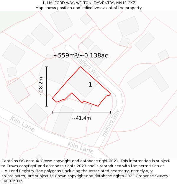 1, HALFORD WAY, WELTON, DAVENTRY, NN11 2XZ: Plot and title map