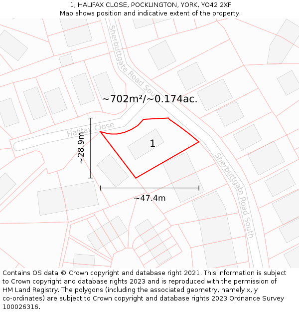 1, HALIFAX CLOSE, POCKLINGTON, YORK, YO42 2XF: Plot and title map