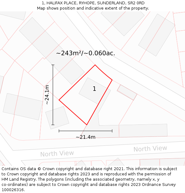 1, HALIFAX PLACE, RYHOPE, SUNDERLAND, SR2 0RD: Plot and title map