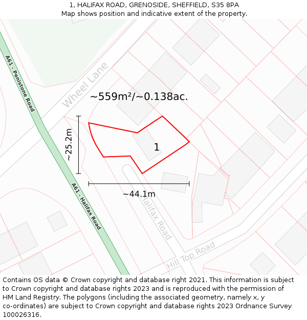 1, HALIFAX ROAD, GRENOSIDE, SHEFFIELD, S35 8PA: Plot and title map