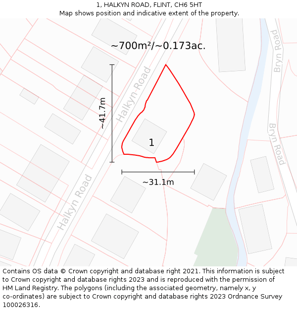 1, HALKYN ROAD, FLINT, CH6 5HT: Plot and title map