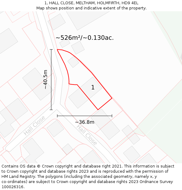 1, HALL CLOSE, MELTHAM, HOLMFIRTH, HD9 4EL: Plot and title map