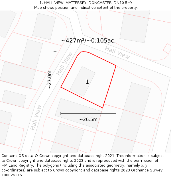 1, HALL VIEW, MATTERSEY, DONCASTER, DN10 5HY: Plot and title map