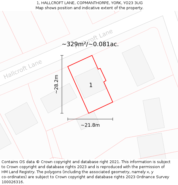 1, HALLCROFT LANE, COPMANTHORPE, YORK, YO23 3UG: Plot and title map