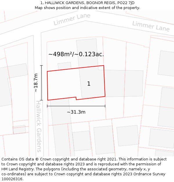 1, HALLIWICK GARDENS, BOGNOR REGIS, PO22 7JD: Plot and title map