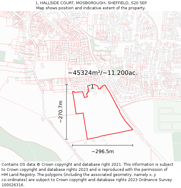 1, HALLSIDE COURT, MOSBOROUGH, SHEFFIELD, S20 5EP: Plot and title map