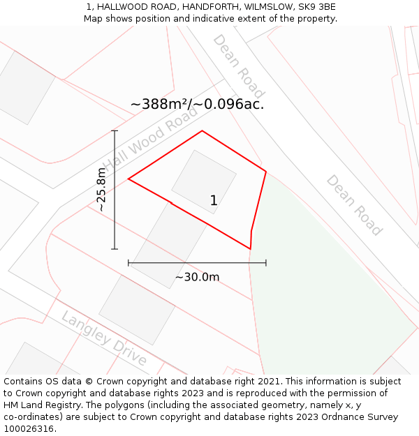 1, HALLWOOD ROAD, HANDFORTH, WILMSLOW, SK9 3BE: Plot and title map