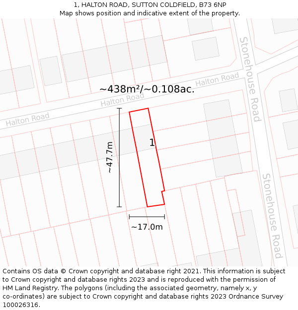 1, HALTON ROAD, SUTTON COLDFIELD, B73 6NP: Plot and title map