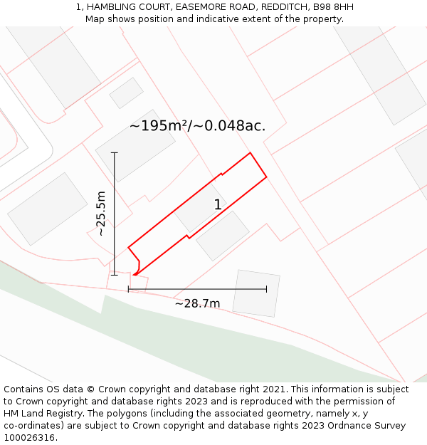 1, HAMBLING COURT, EASEMORE ROAD, REDDITCH, B98 8HH: Plot and title map