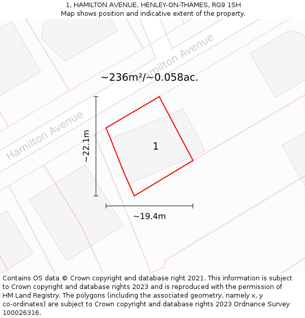 1, HAMILTON AVENUE, HENLEY-ON-THAMES, RG9 1SH: Plot and title map