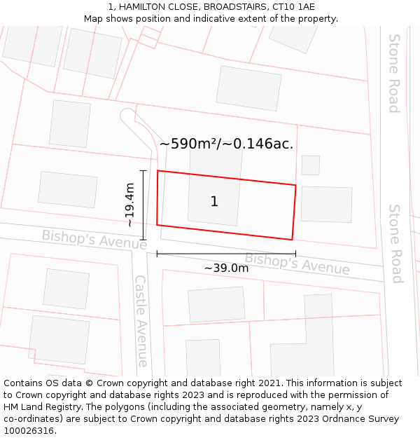 1, HAMILTON CLOSE, BROADSTAIRS, CT10 1AE: Plot and title map