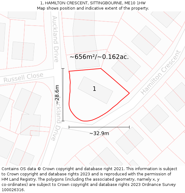 1, HAMILTON CRESCENT, SITTINGBOURNE, ME10 1HW: Plot and title map