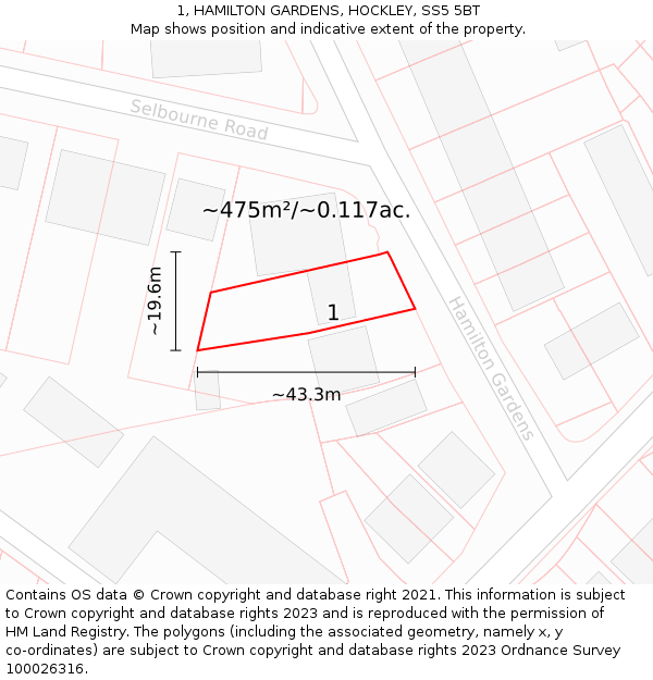 1, HAMILTON GARDENS, HOCKLEY, SS5 5BT: Plot and title map