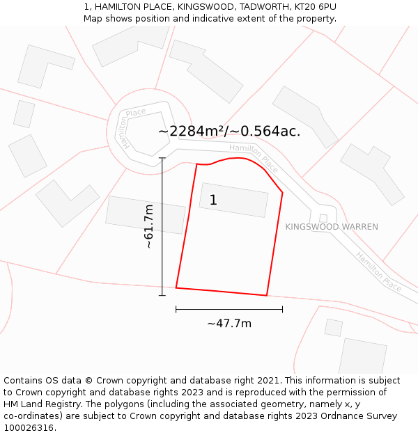 1, HAMILTON PLACE, KINGSWOOD, TADWORTH, KT20 6PU: Plot and title map