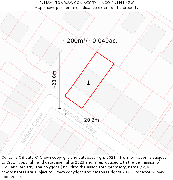 1, HAMILTON WAY, CONINGSBY, LINCOLN, LN4 4ZW: Plot and title map