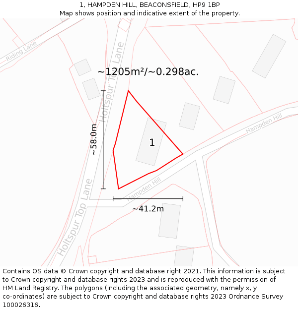 1, HAMPDEN HILL, BEACONSFIELD, HP9 1BP: Plot and title map