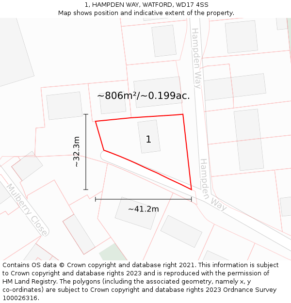 1, HAMPDEN WAY, WATFORD, WD17 4SS: Plot and title map