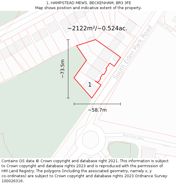 1, HAMPSTEAD MEWS, BECKENHAM, BR3 3FE: Plot and title map