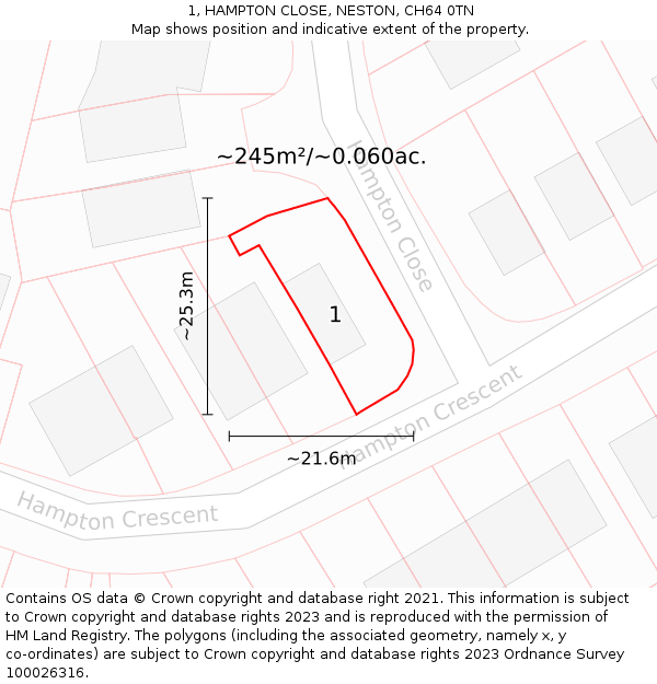 1, HAMPTON CLOSE, NESTON, CH64 0TN: Plot and title map