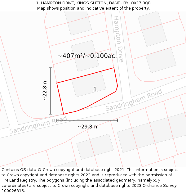 1, HAMPTON DRIVE, KINGS SUTTON, BANBURY, OX17 3QR: Plot and title map