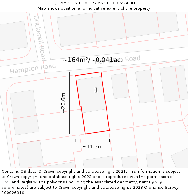 1, HAMPTON ROAD, STANSTED, CM24 8FE: Plot and title map