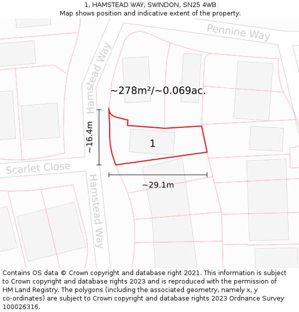 1, HAMSTEAD WAY, SWINDON, SN25 4WB: Plot and title map