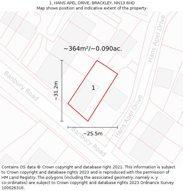 1, HANS APEL DRIVE, BRACKLEY, NN13 6HD: Plot and title map