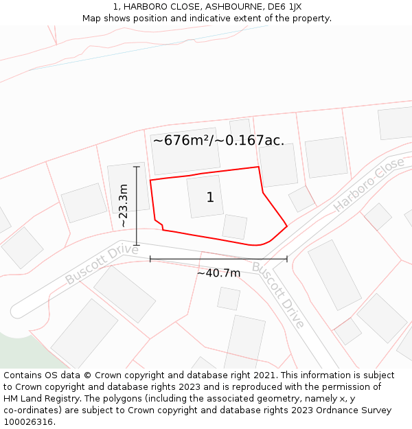 1, HARBORO CLOSE, ASHBOURNE, DE6 1JX: Plot and title map