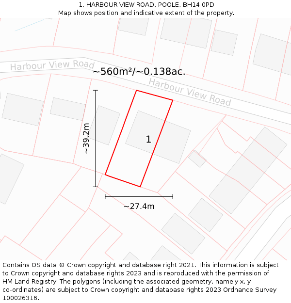 1, HARBOUR VIEW ROAD, POOLE, BH14 0PD: Plot and title map