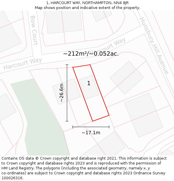 1, HARCOURT WAY, NORTHAMPTON, NN4 8JR: Plot and title map