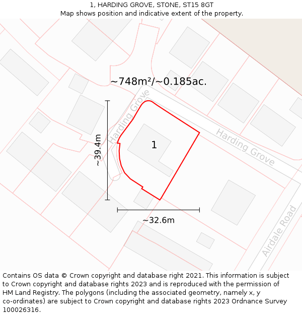 1, HARDING GROVE, STONE, ST15 8GT: Plot and title map