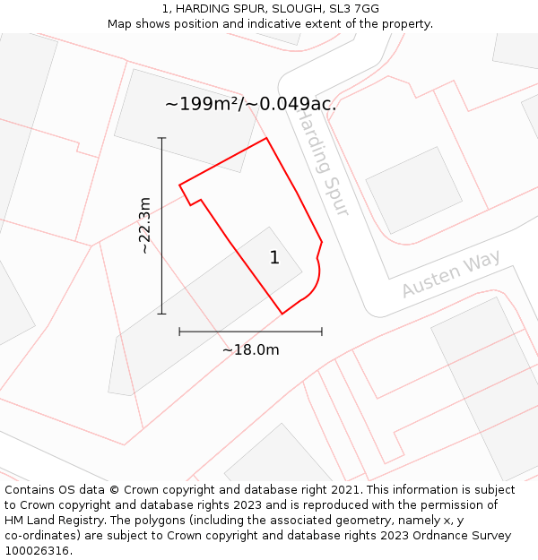 1, HARDING SPUR, SLOUGH, SL3 7GG: Plot and title map