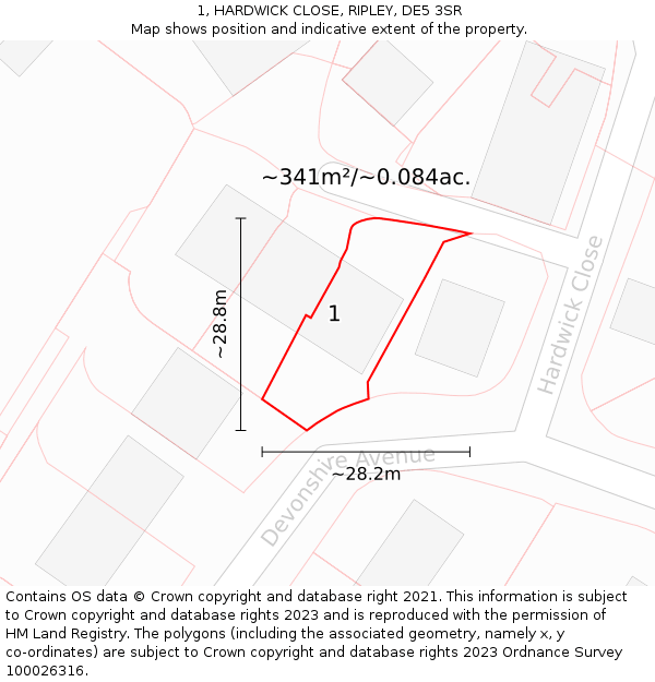 1, HARDWICK CLOSE, RIPLEY, DE5 3SR: Plot and title map