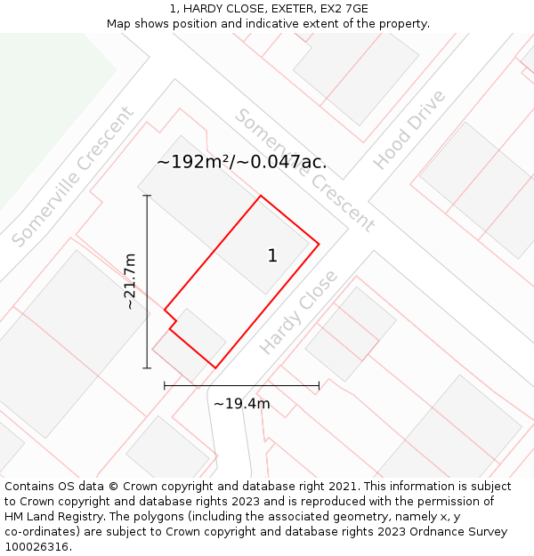 1, HARDY CLOSE, EXETER, EX2 7GE: Plot and title map