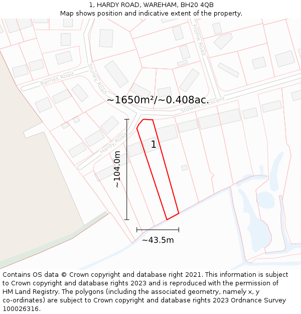 1, HARDY ROAD, WAREHAM, BH20 4QB: Plot and title map