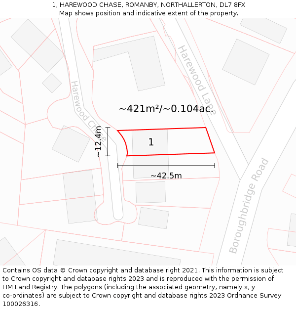 1, HAREWOOD CHASE, ROMANBY, NORTHALLERTON, DL7 8FX: Plot and title map