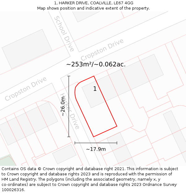 1, HARKER DRIVE, COALVILLE, LE67 4GG: Plot and title map